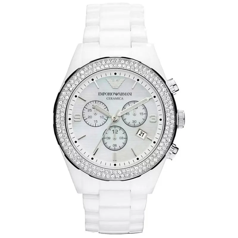 Emporio Armani AR1456 Ceramica Crystal White Ladies Watch sold by Watch & Watch
