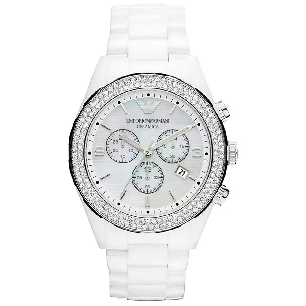 Emporio Armani AR1456 Ceramica Crystal White Ladies Watch sold by Watch & Watch