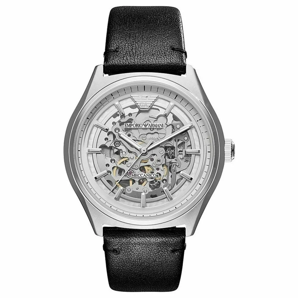 Emporio Armani AR60003 Automatic Black Leather Skeleton Men's Watch sold by Watch & Watch
