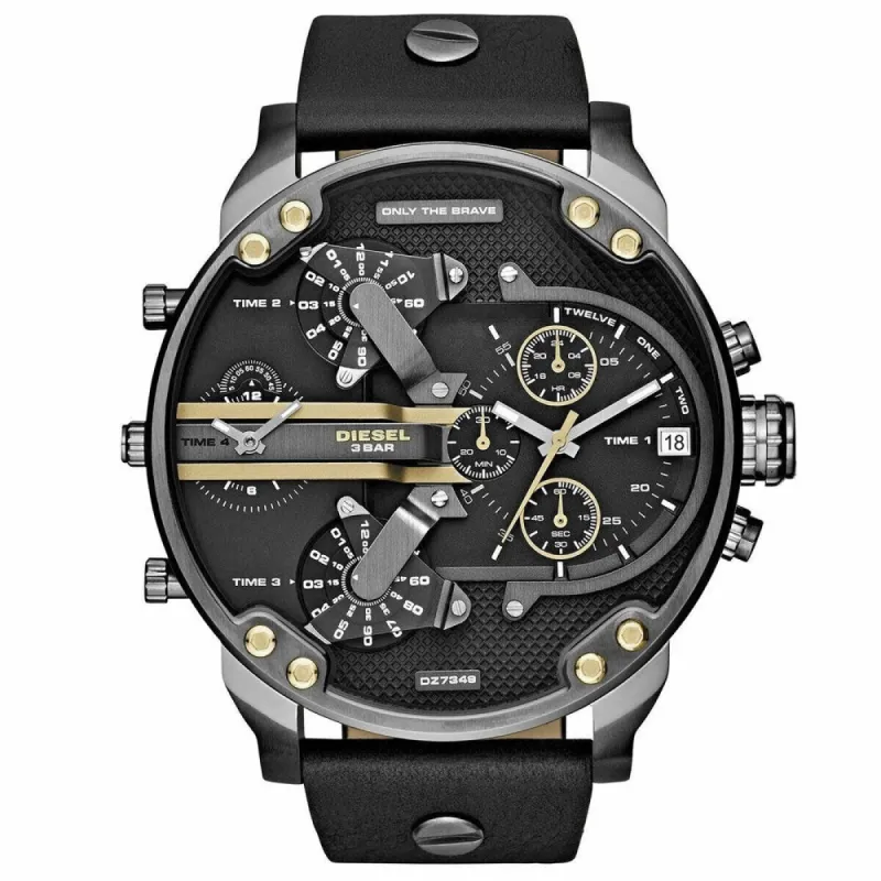 Diesel DZ7348 Mr. Daddy 2.0 Black Dial Black Leather Men's Watch sold by Watch & Watch