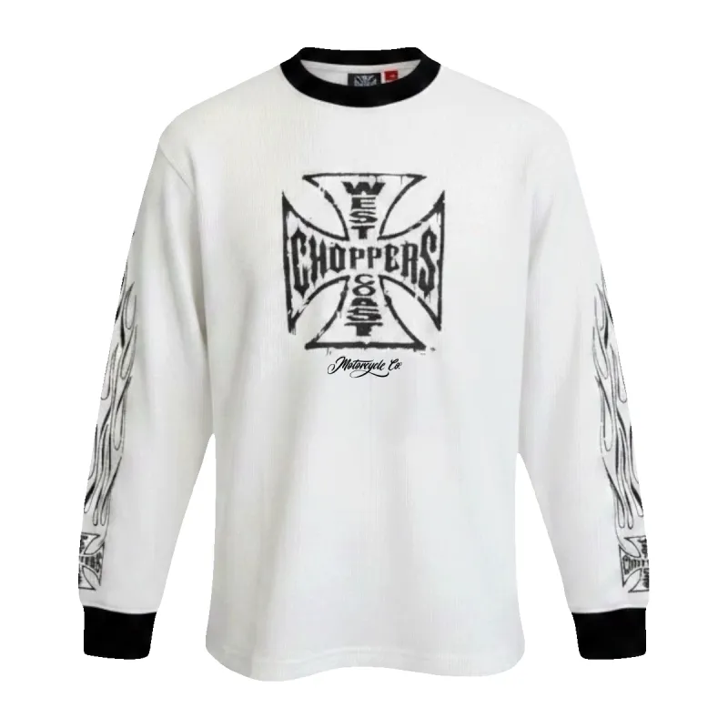 WCC WORN CROSS WAFFLE LONG SLEEVE - WHITE made by West Coast Choppers