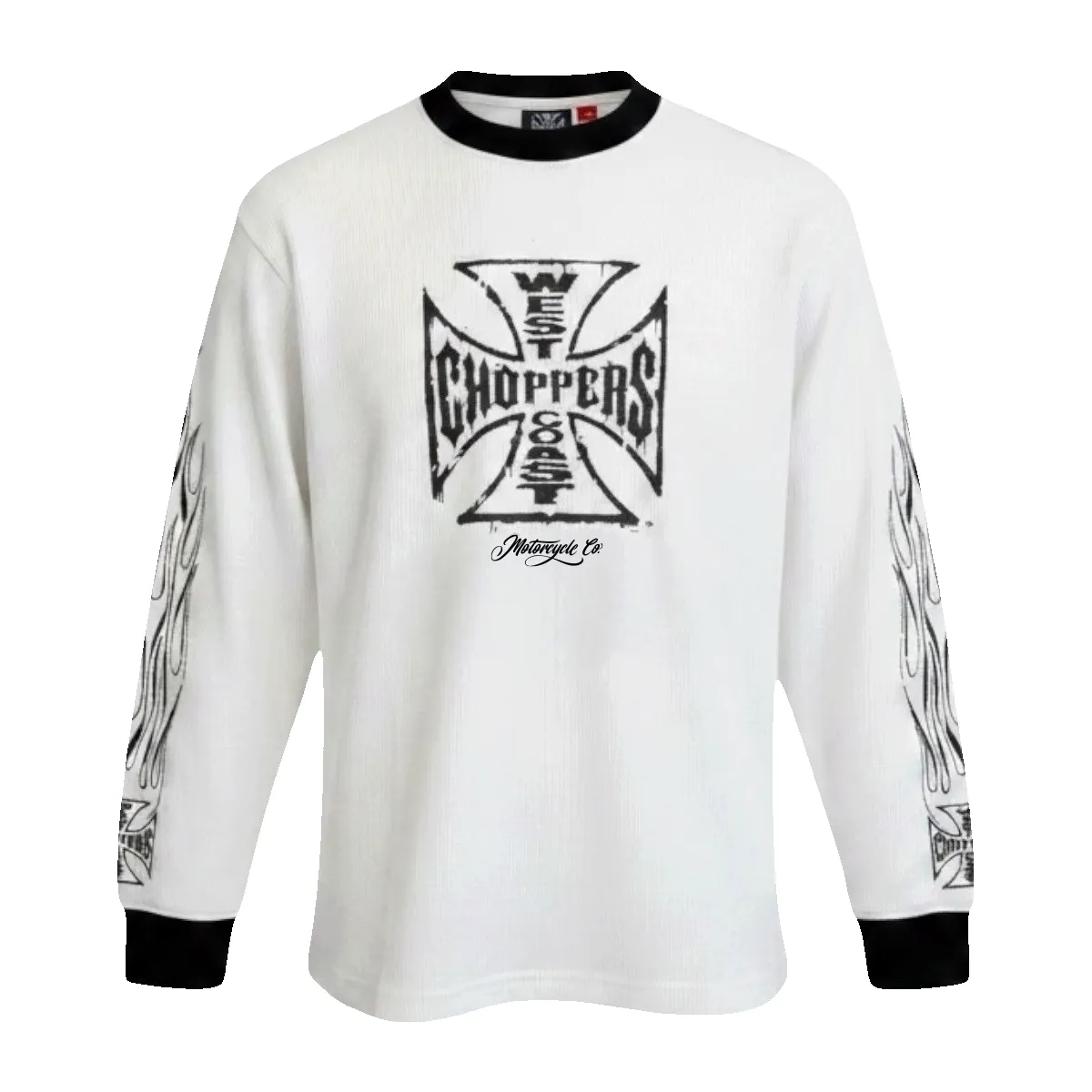 WCC WORN CROSS WAFFLE LONG SLEEVE - WHITE sold by West Coast Choppers