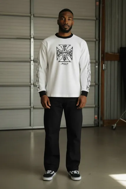 WCC WORN CROSS WAFFLE LONG SLEEVE - WHITE sold by West Coast Choppers product image thumbnail 2