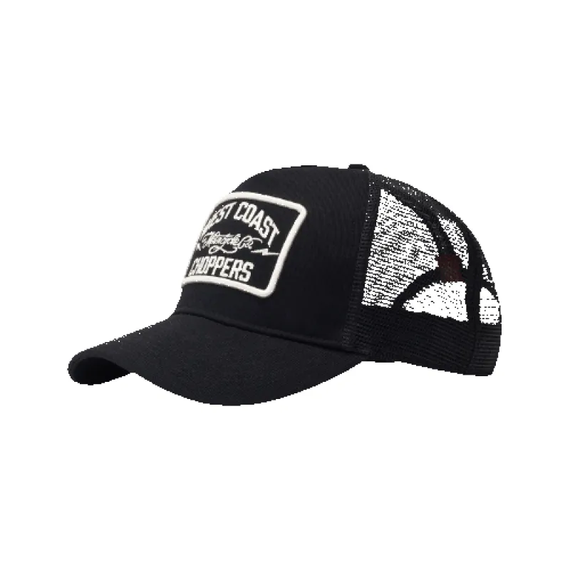 WCC MOTORCYCLE CO. 5 PANEL TRUCKER HAT - BLACK made by West Coast Choppers