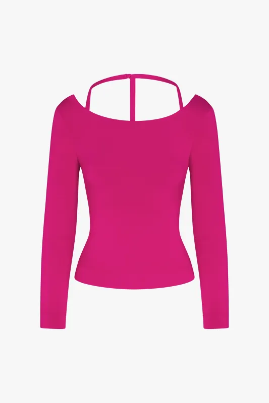 COWL BACK LONG SLEEVE IN MAGENTA made by Ratboi