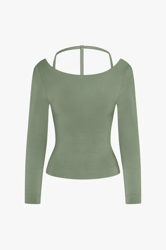 COWL BACK LONG SLEEVE IN SAGE made by Ratboi