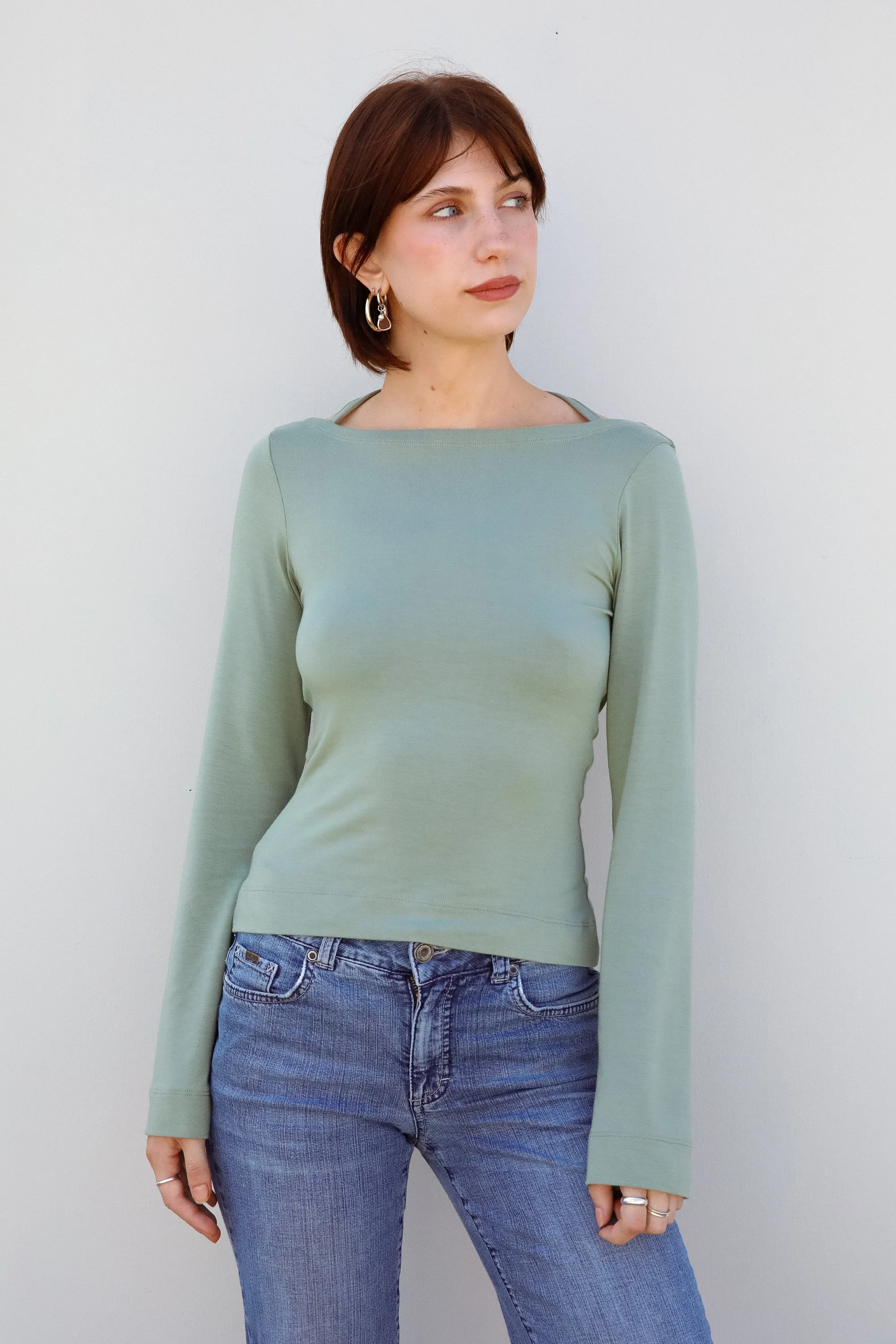 COWL BACK LONG SLEEVE IN SAGE sold by Ratboi product image thumbnail 3