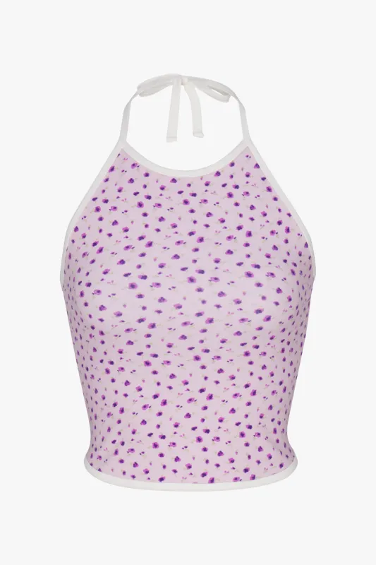 LINED CONTRAST HALTER TOP IN IRIS made by Ratboi