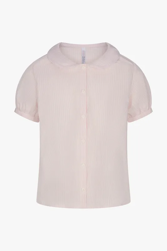 PUFF SLEEVE BUTTON DOWN IN BLUSH STRIPE made by Ratboi