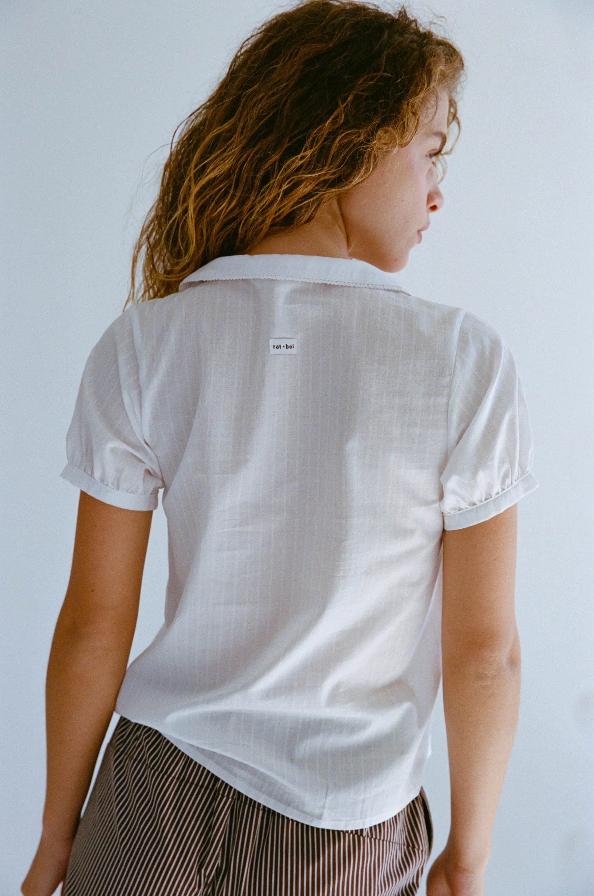 PUFF SLEEVE BUTTON DOWN IN CLOUD DOBBY sold by Ratboi product image thumbnail 5
