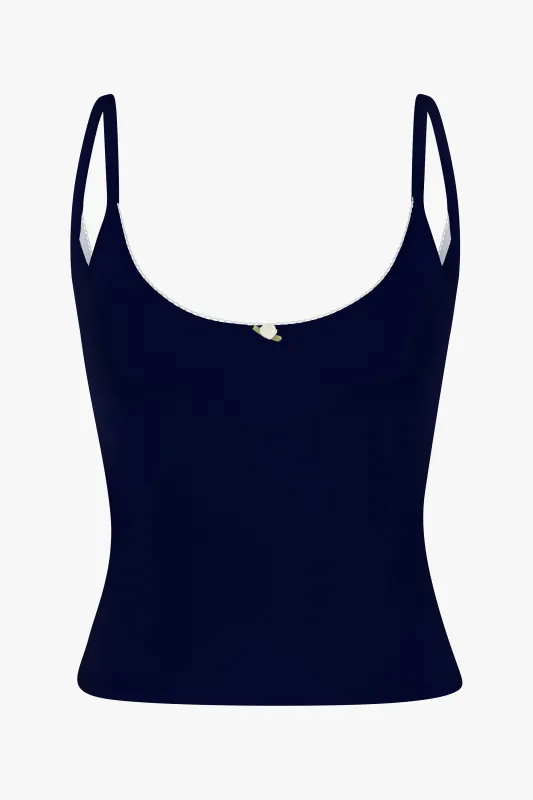 SCOOP BACK CAMI IN NAVY made by Ratboi