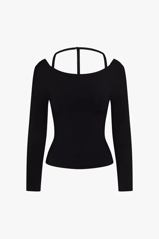 COWL BACK LONG SLEEVE IN ONYX made by Ratboi