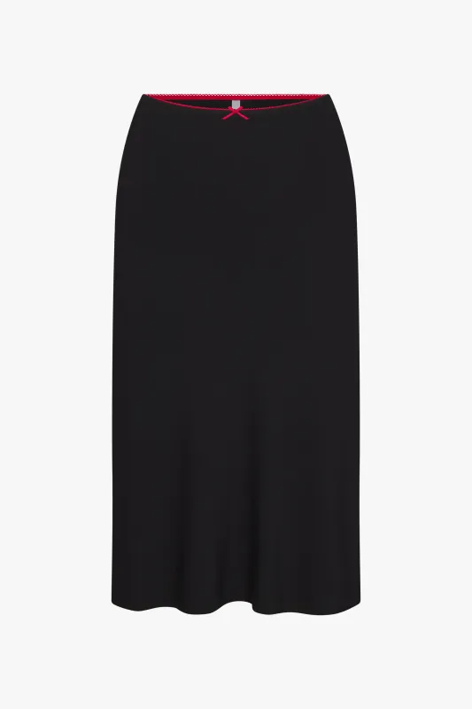 BIAS MIDI SLIP SKIRT IN ONYX/CHERRY made by Ratboi