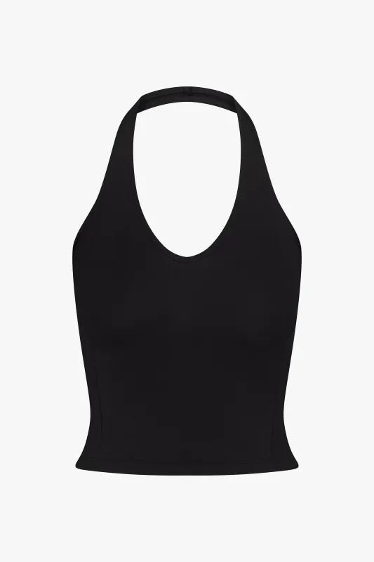 SPORTY HALTER TOP IN ONYX made by Ratboi