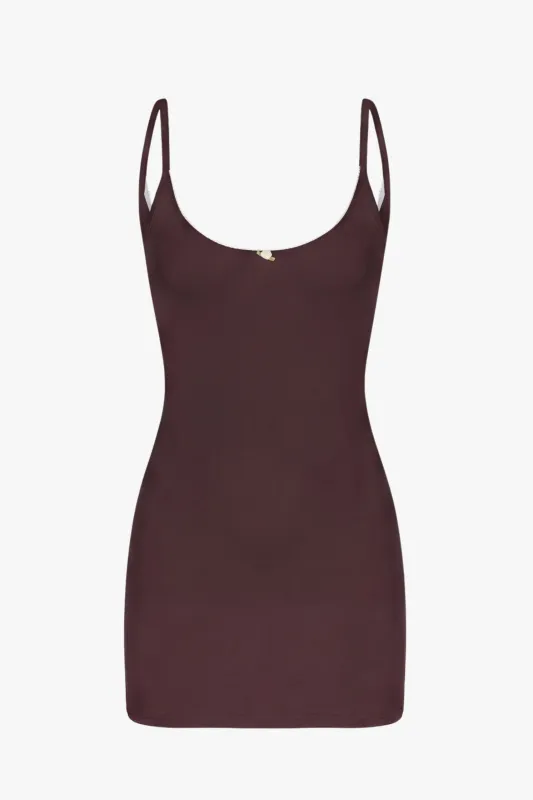SCOOP BACK CAMI DRESS IN MOCHA made by Ratboi