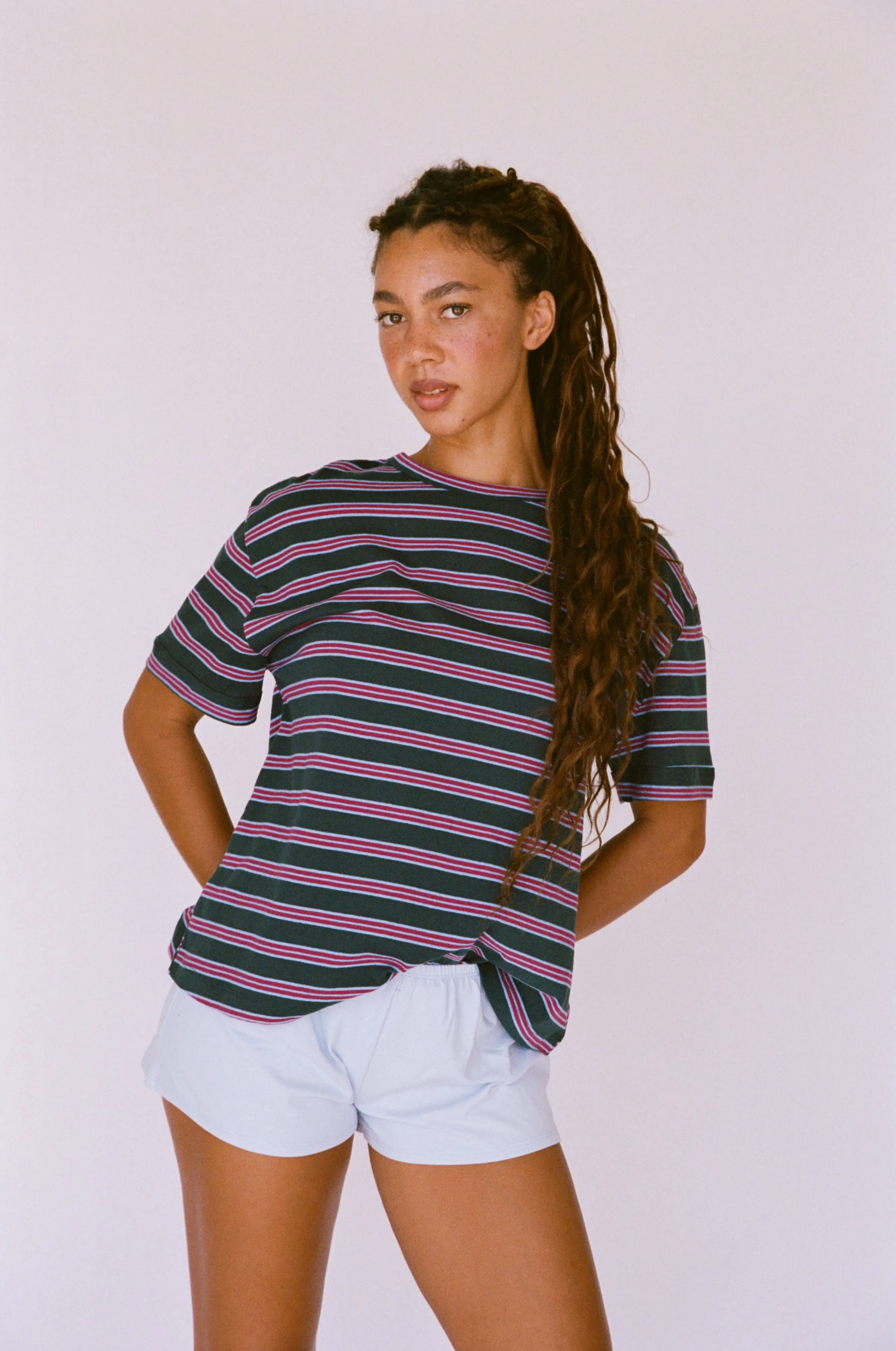 OVERSIZED BOIFRIEND T-SHIRT IN JEWEL STRIPE sold by Ratboi product image thumbnail 4