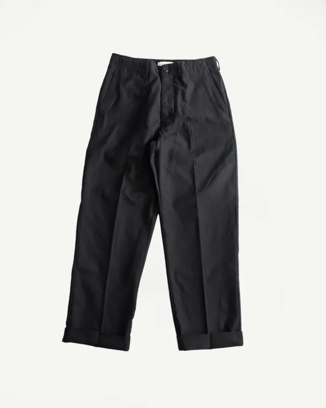 CHINO01WOCO.99 - 1920s Refined Wool-Cotton Worker Chino - Deep Black made by Merz B. Schwanen