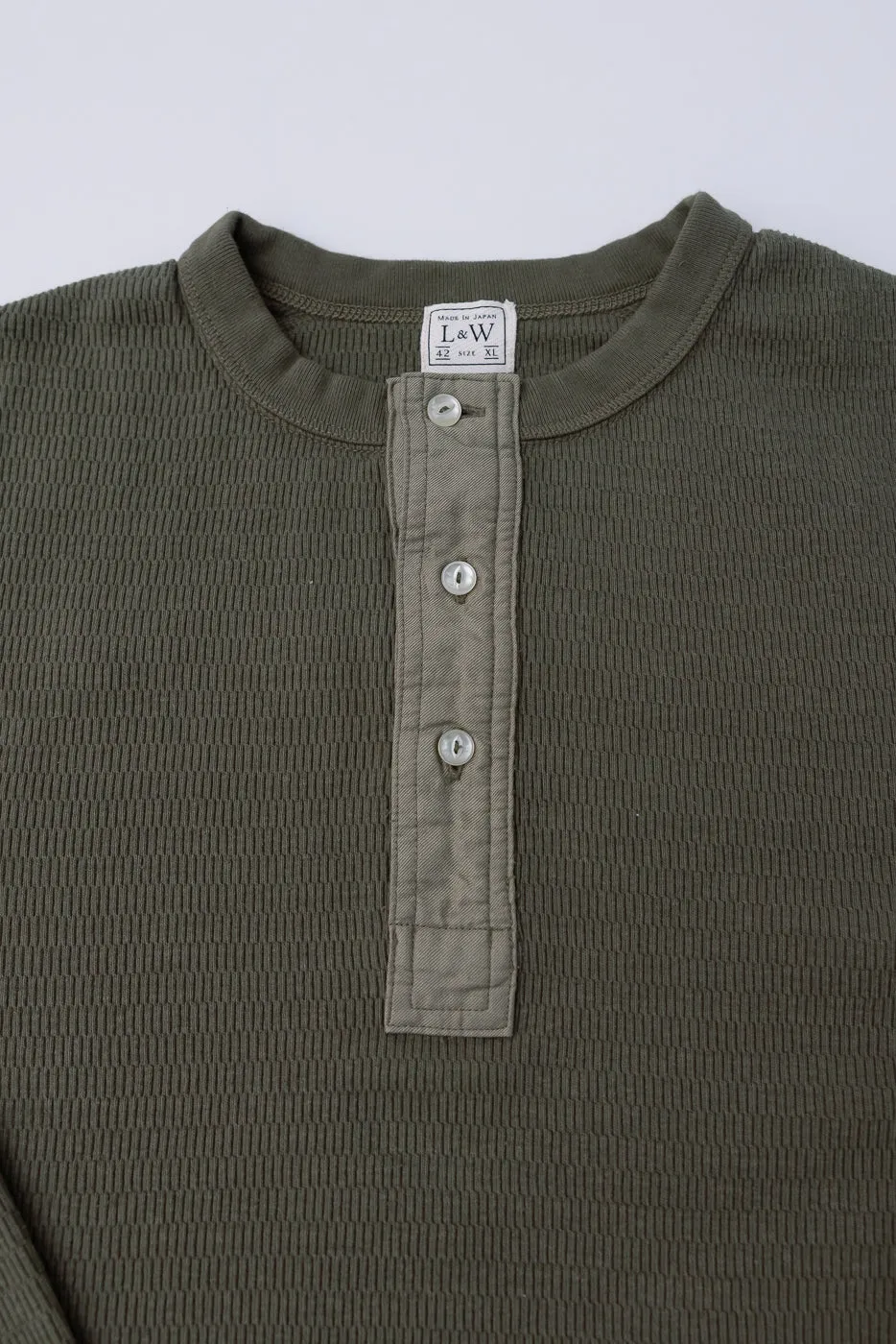 LRH1041 - Supima Long Sleeve Honeycomb Knit Henleyneck Thermal - Army Olive sold by Dant product image thumbnail 2