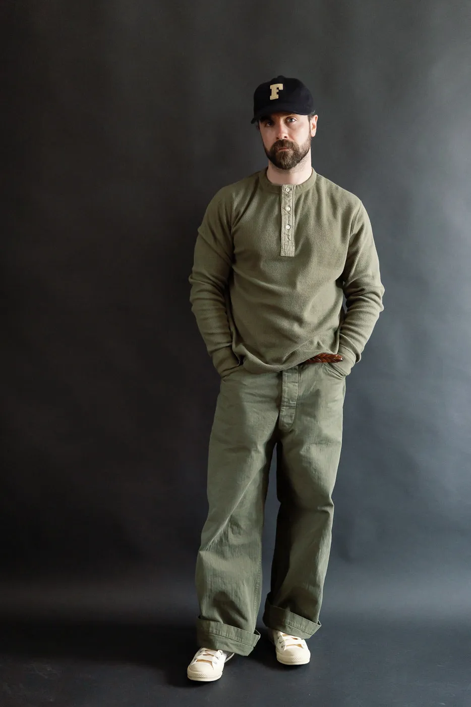 LRH1041 - Supima Long Sleeve Honeycomb Knit Henleyneck Thermal - Army Olive sold by Dant product image thumbnail 5
