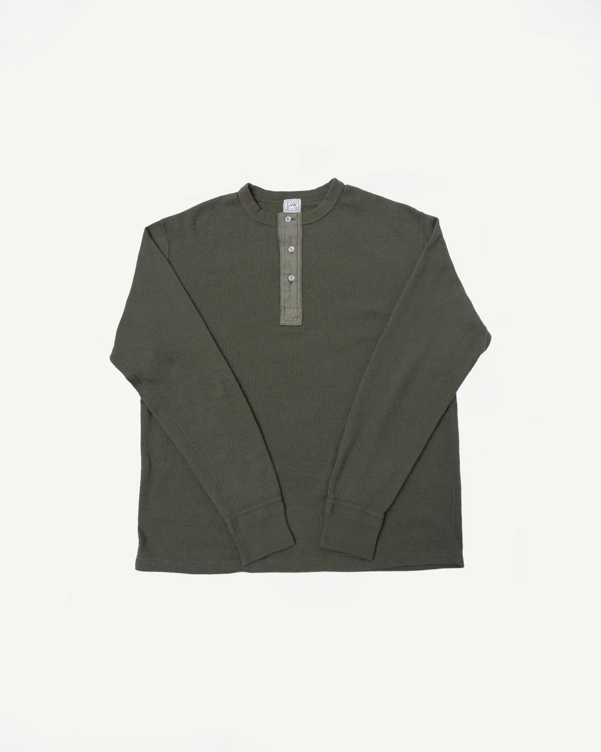 LRH1041 - Supima Long Sleeve Honeycomb Knit Henleyneck Thermal - Army Olive sold by Dant