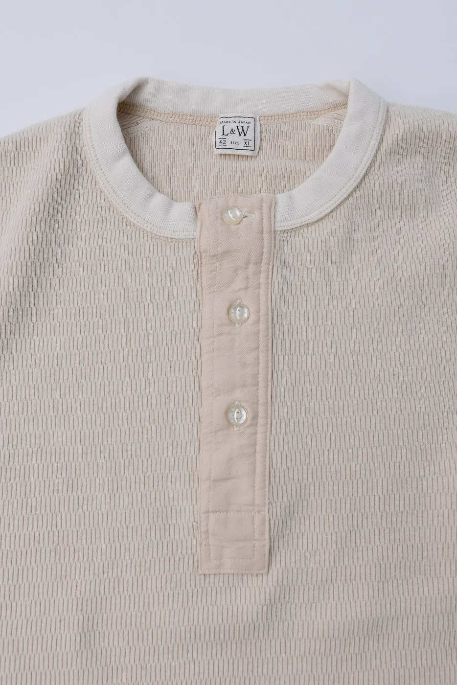 LRH1041 - Supima Long Sleeve Honeycomb Knit Henleyneck Thermal - Vintage Ivory sold by Dant product image thumbnail 2