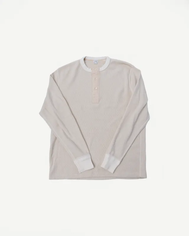 LRH1041 - Supima Long Sleeve Honeycomb Knit Henleyneck Thermal - Vintage Ivory made by Loop & Weft