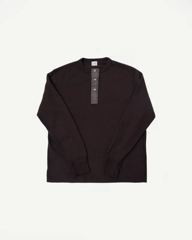 LRH1041 - Supima Long Sleeve Honeycomb Knit Henleyneck Thermal - Oak Brown made by Loop & Weft