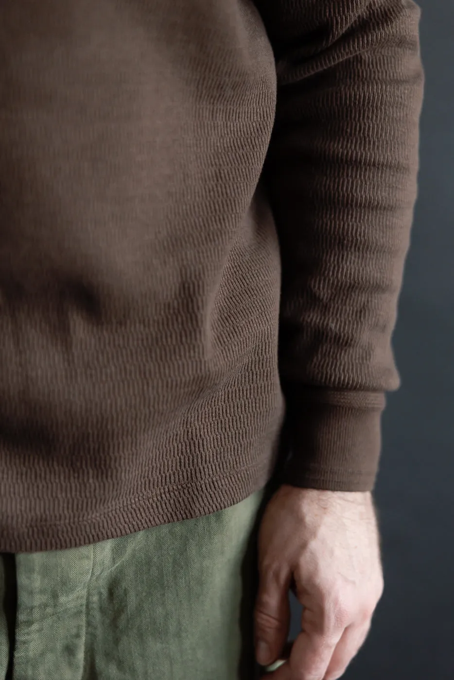 LRH1041 - Supima Long Sleeve Honeycomb Knit Henleyneck Thermal - Oak Brown sold by Dant product image thumbnail 5