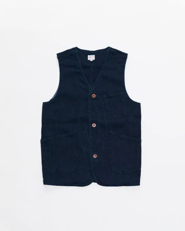 04-062 - Sashiko Hunting Vest - Indigo made by Momotaro