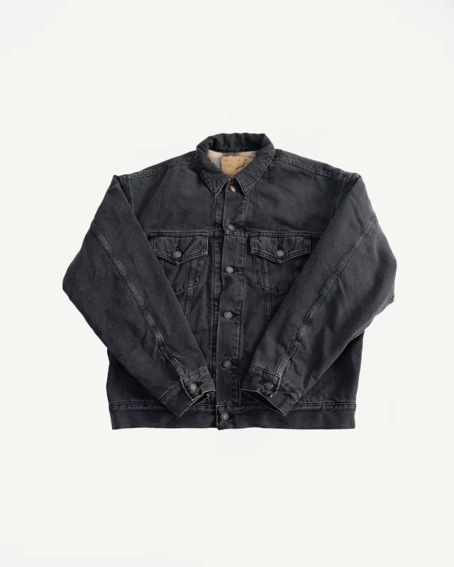 01-6105-D61SK - Organic Cotton Flannel Check Lining Type 3 Denim Jacket - Black Denim Stone made by orSlow