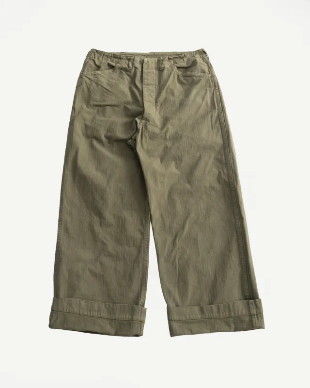 01-5210-77K - USMC Herringbone Wide Fit Utility Trousers - Dark Olive made by orSlow