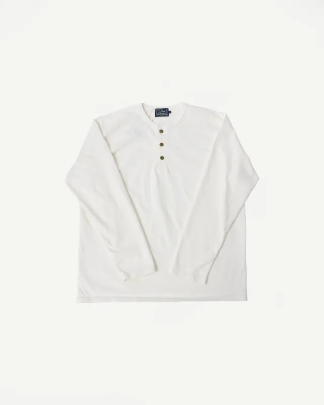 8187 - "Suvin Gold" L/S Henley - White made by Studio D'Artisan