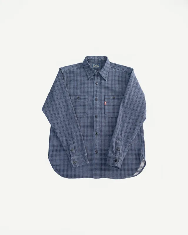 5734 - 13oz Jacquard Check Work Shirt - Navy made by Studio D'Artisan
