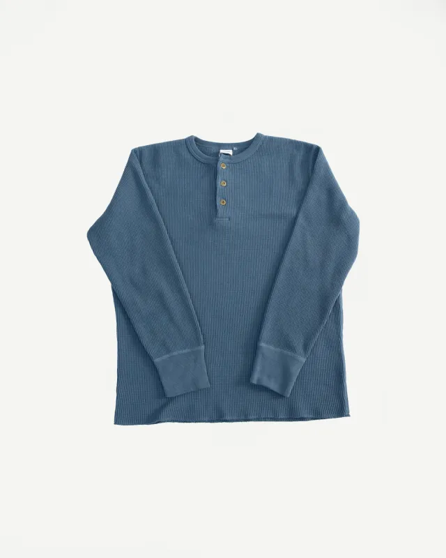 9937 - Heavy Thermal Long Sleeve Henley - Blue made by Studio D'Artisan