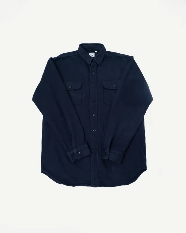01-V8072-02 - Relaxed Fit Flannel Shirt - Navy made by orSlow