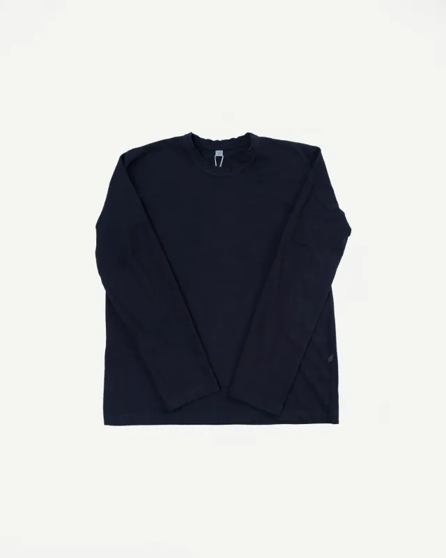 LS-5011-IDBK - Jersey Crew Neck Long Sleeve T-shirt - Black Indigo made by Pure Blue Japan