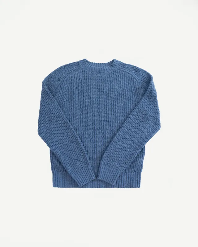 Cotton Crewneck Bouclé Sweater - Lapis made by 3sixteen