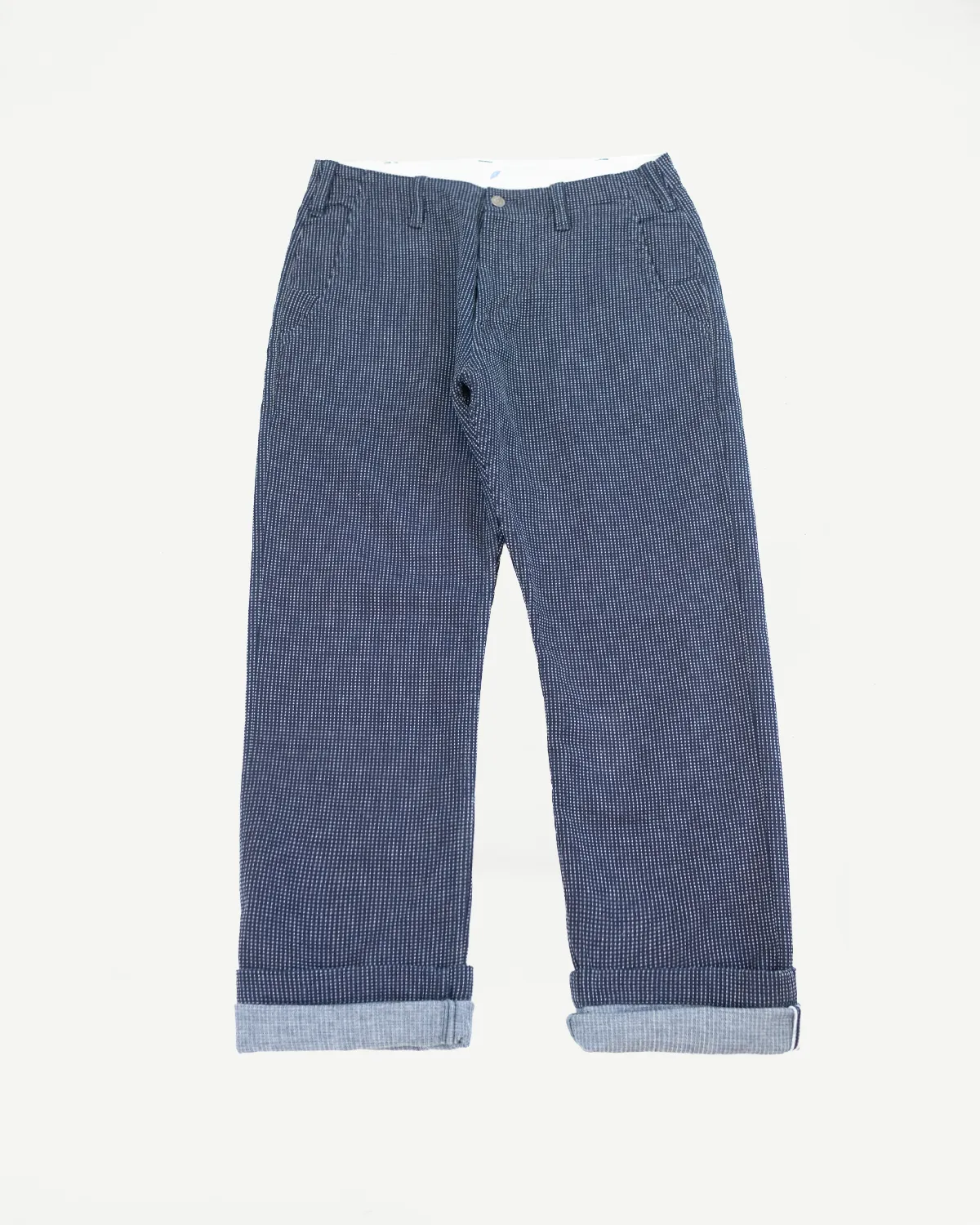 LP-1180-2 - Stitch Stripe Sashiko Comfortable Trousers - Indigo x Thin Stripe sold by Dant