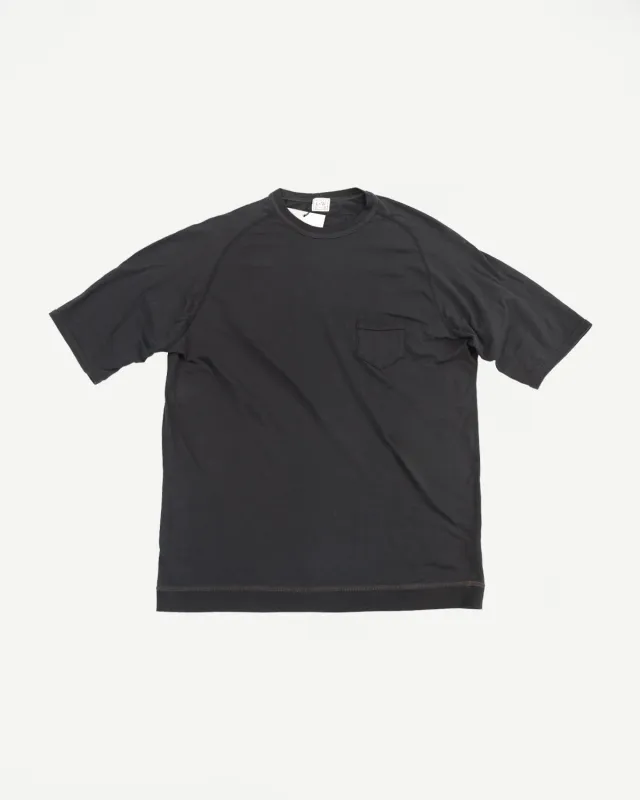 LRC1120 - Supima Cotton Freedom Sleeve Pocket Crew - Royal Black made by Loop & Weft