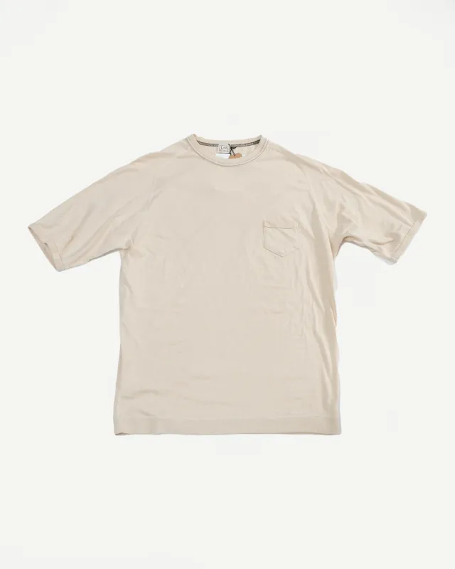 LRC1120 - Supima Cotton Freedom Sleeve Pocket Crew - Old Ivory made by Loop & Weft