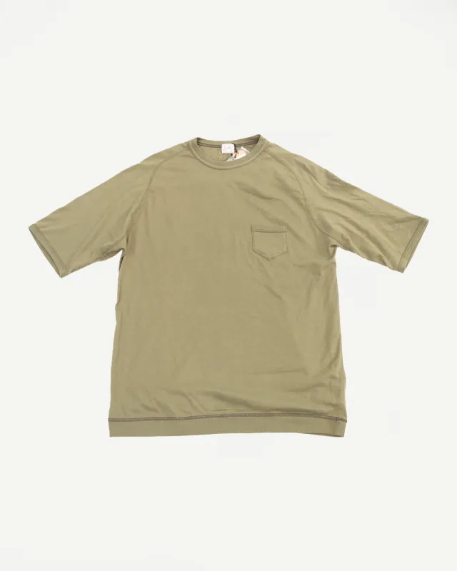 LRC1120 - Supima Cotton Freedom Sleeve Pocket Crew - Antique Olive made by Loop & Weft