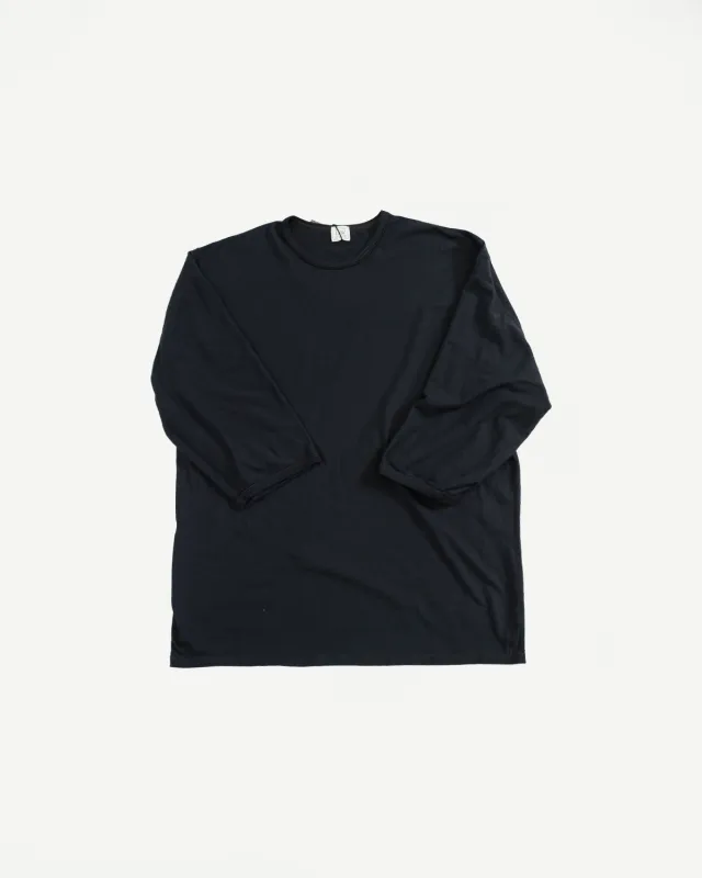 LRC1117 - Supima Cotton 3/4 Sleeve Crew - Royal Black made by Loop & Weft