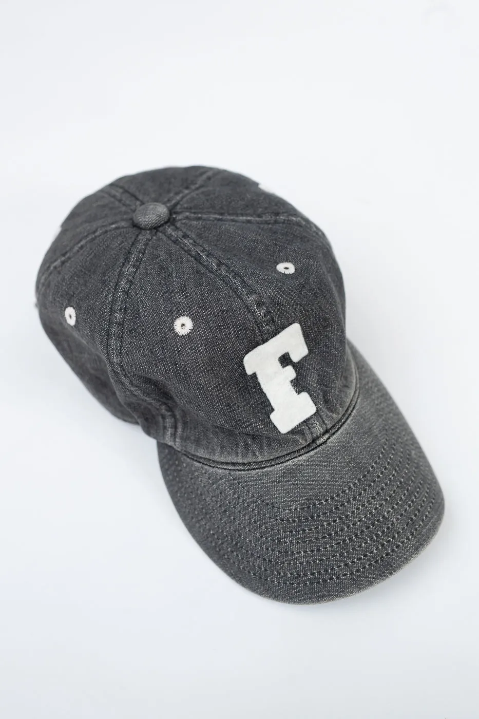 6843HW - 6 Panel Denim Baseball Cap 'F' Patch - Black Vintage Wash sold by Dant product image thumbnail 2