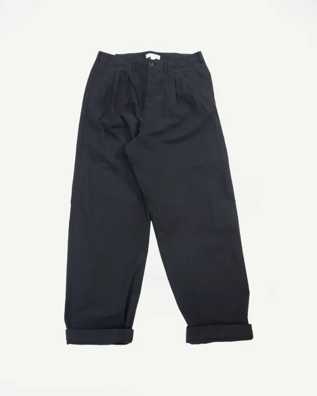 PANTS03.99 - Organic Cotton Poplin Pleated Front Pants - Deep Black sold by Dant
