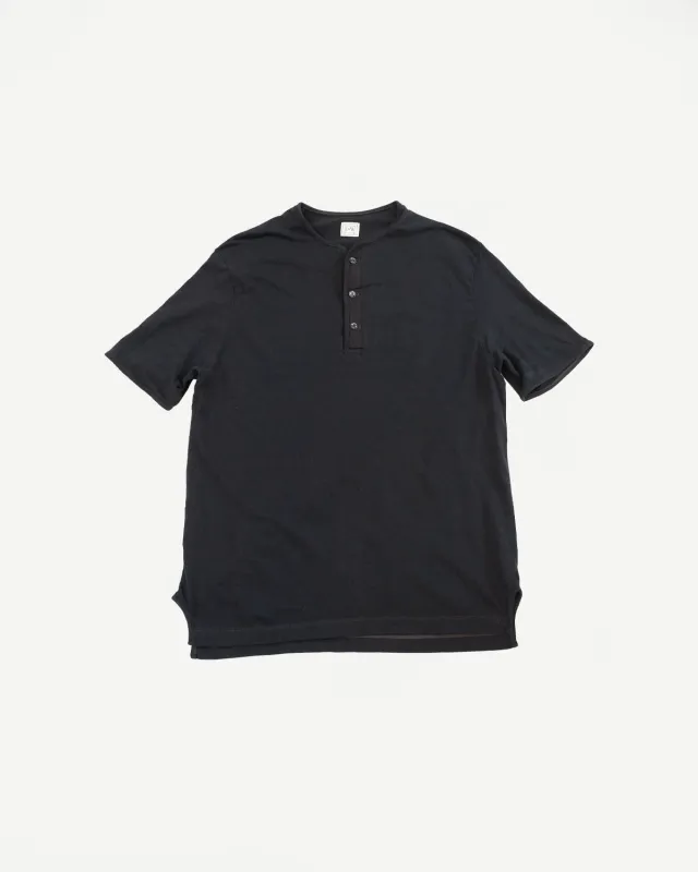 LRH1040 - Supima Cotton Henley - Royal Black made by Loop & Weft