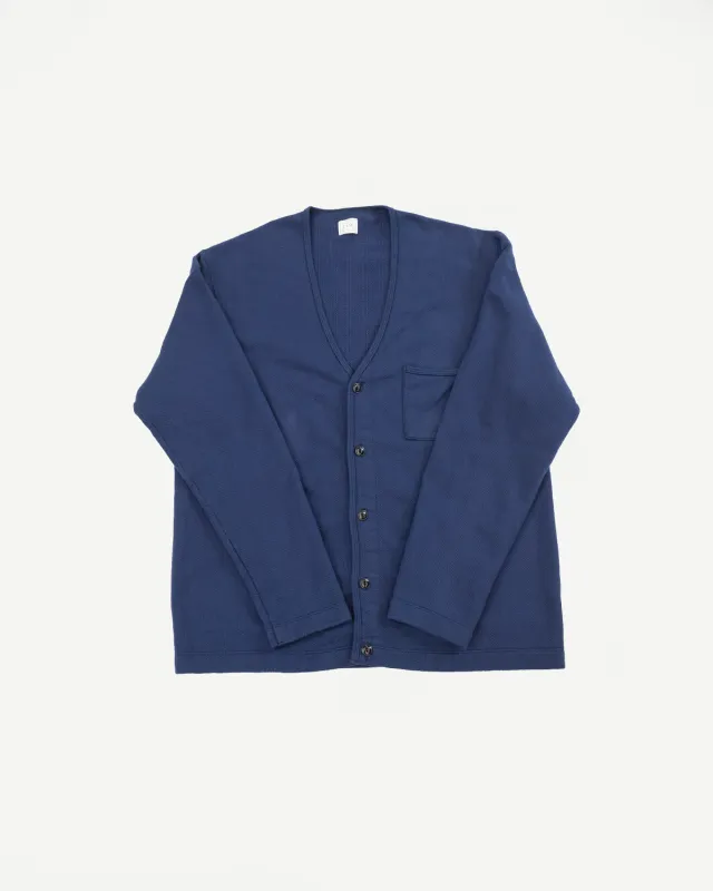LRC1116 - Big Herringbone Pile Knit 50s Cardigan - French Navy made by Loop & Weft
