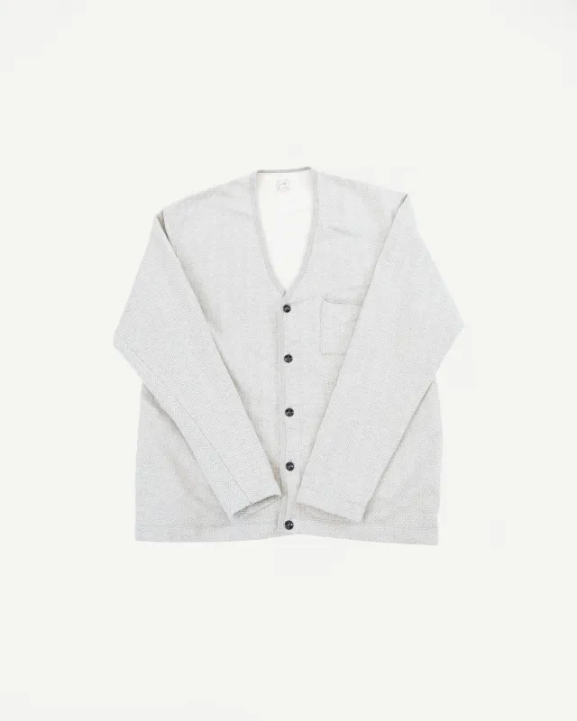 LRC1116 - Big Herringbone Pile Knit 50s Cardigan - Heather Grey made by Loop & Weft