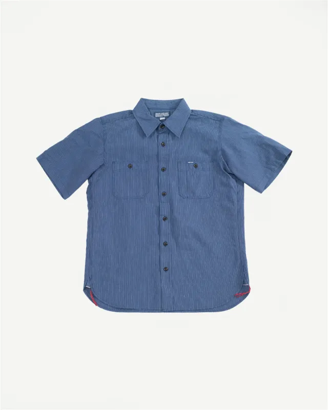 IHSH-420-PIN - 5oz Selvedge OX Cloth Short Sleeve Work Shirt - Pinstripe made by Iron Heart