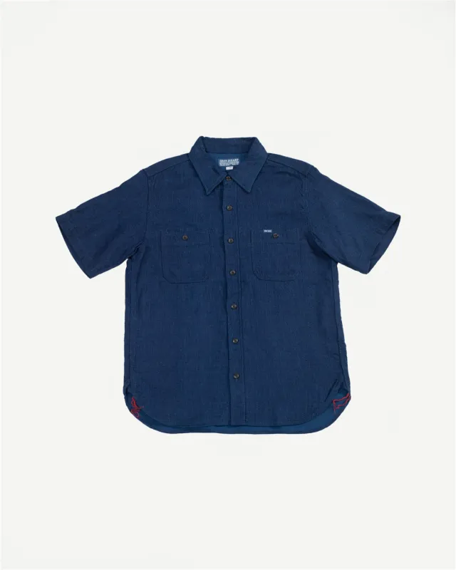 IHSH-417-IND - 5oz Double Gauze Short Sleeve Work Shirt - Indigo made by Iron Heart