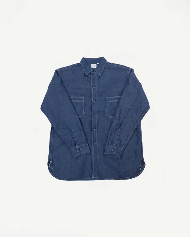 01-8068-81 - Supima 100/2 Linen Dungaree Work Shirt - Indigo made by orSlow